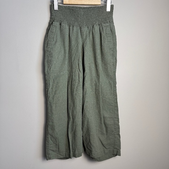 Old Navy MATERNITY Linen Blend Wide Leg Cropped Pants Olive Green Size XS Summer - Picture 1 of 13